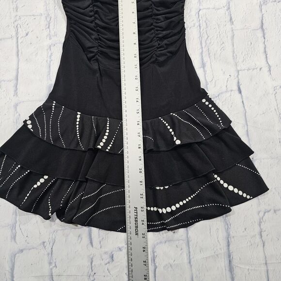 Jodi Kristopher WOMENS SIZE SMALL Black Ruffles Stretch Dress VINTAGE MADE USA - Picture 2 of 10